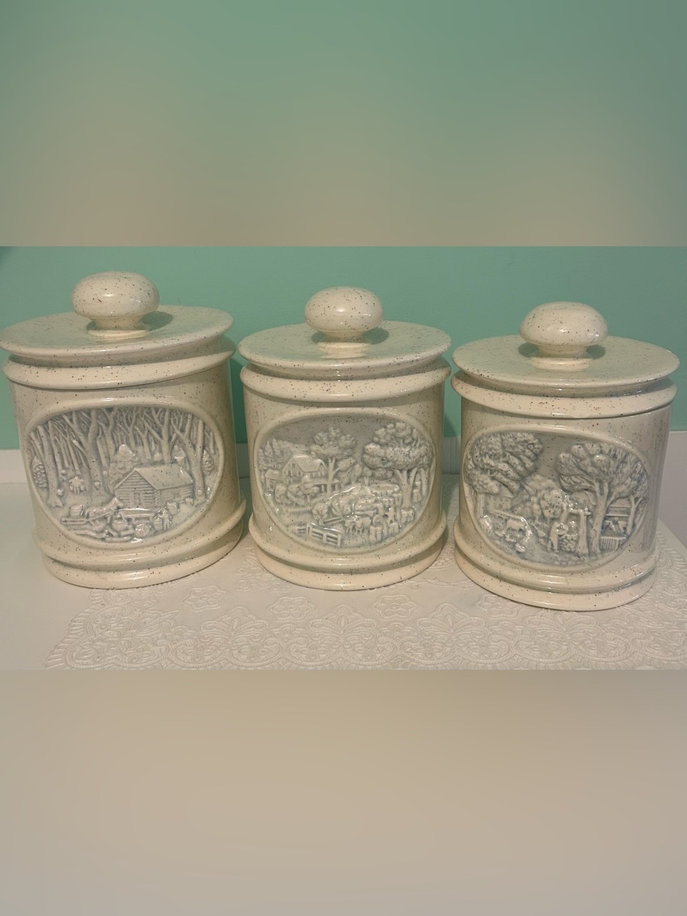 Vintage Hershey Mold Canister Set (smallest lid has chips)